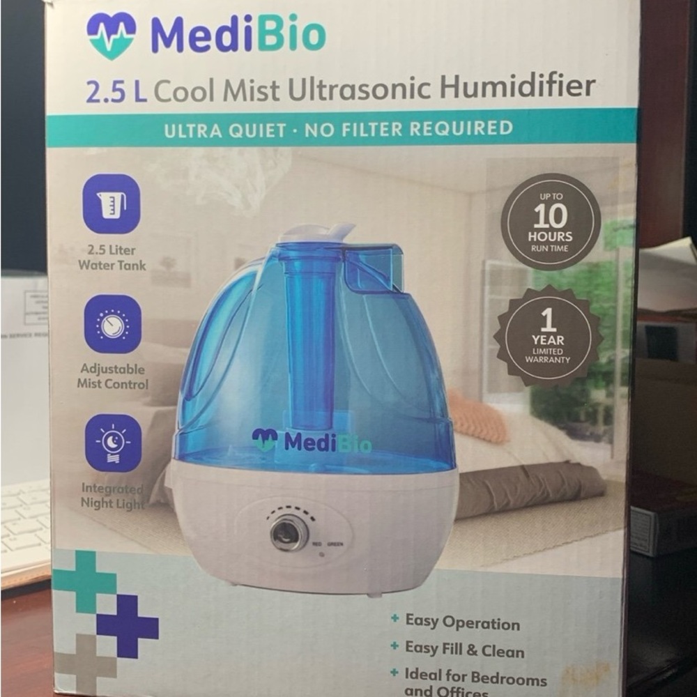 New! MediBio 2.5L Cool Mist Ultrasonic Humidifier